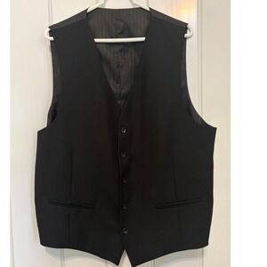 Black Formal Suit Vest Mens 44L Pinstripe Waistcoat Wedding Prom